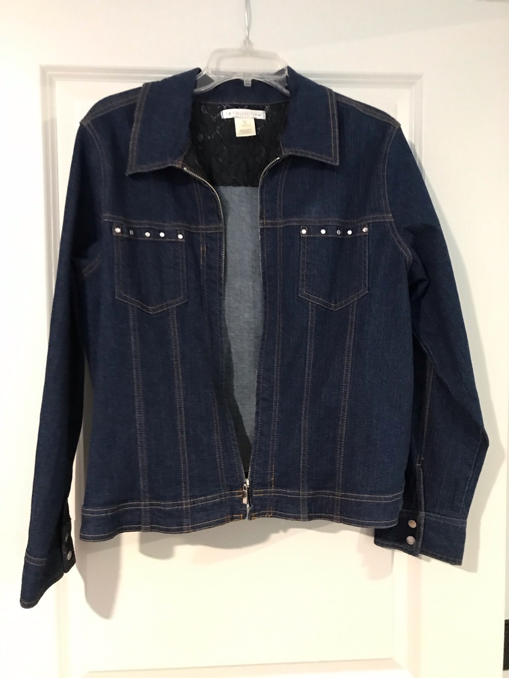SD Collection Dark Blue Denim Jacket with Stud Accents